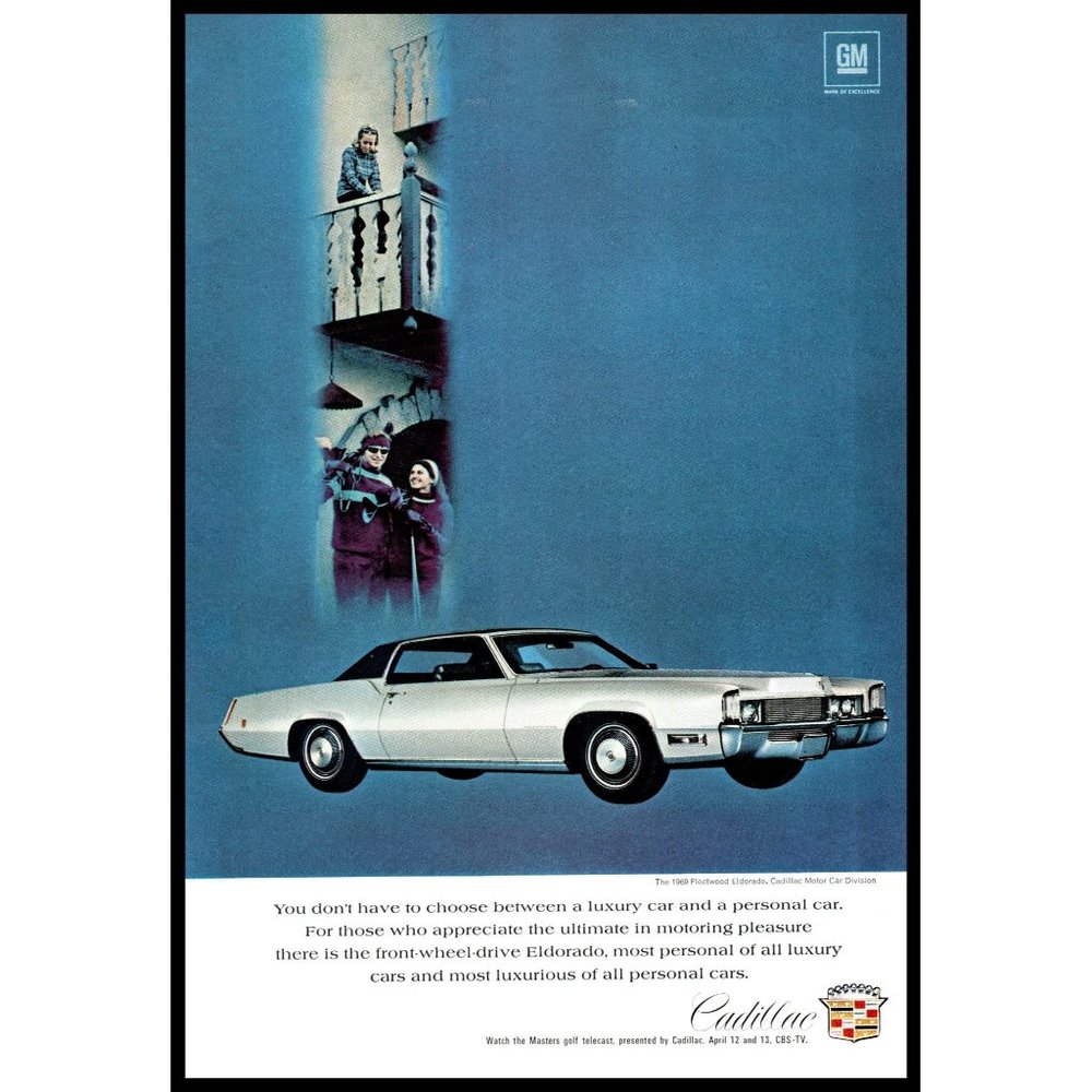 1969 Cadillac Eldorado Coupe Vintage Print Ad Classic Luxury Car Wall Art Decor